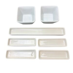 Pampered Chef Simple Additions White 7 Piece Set Trays Square Dish Porcelain